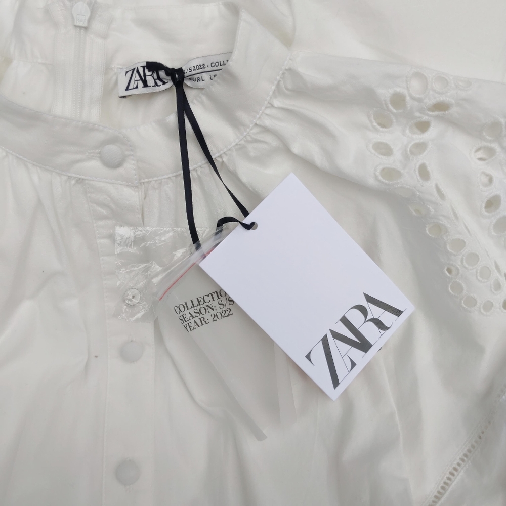 Rare! Zara Limited Edition Cotton Poplin Embroidered Eyelet Lace Hi Lo Dress L - Picture 4 of 5